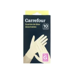 10 Guantes Desechables de Látex Carrefour  G - Blanco