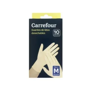 10 Guantes Desechables de Látex Carrefour  M - Blanco