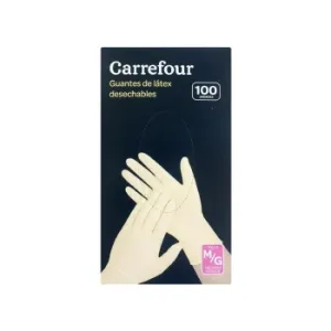 100 Guantes Desechables de Látex Carrefour  M/g - Blanco