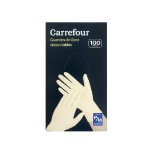 100 Guantes Desechables de Látex Carrefour  P/m - Blanco
