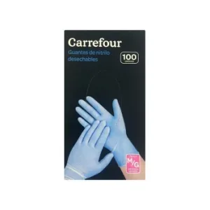 100 Guantes Desechables de Nitrilo Carrefour  M/g - Azul