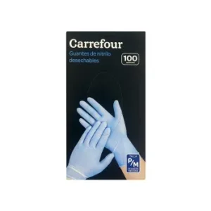 100 Guantes Desechables de Nitrilo Carrefour  P/m - Azul