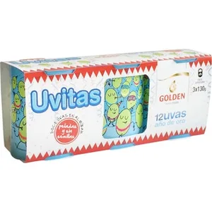 12 Uvitas Año de Oro en Almíbar Peladas y sin Semillas Pack 3 Golden