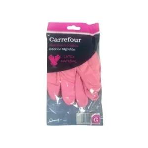 2 Guantes Flocados de Látex Carrefour  G - Rosa