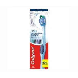 Colgate 360º Cepillo de Dientes Medio, con 4 Zonas de Acción que Ayudan a Eliminar las Bacterias Bucales 3 Uds.