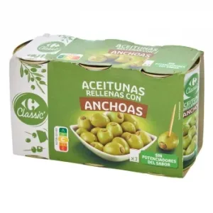 Aceituna Manzanilla Rellena de Anchoa Classic Carrefour Pack de 3 Unidades de 150 G.