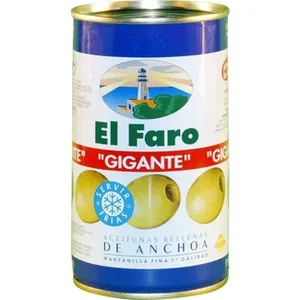 Aceitunas Gigantes Rellenas de Anchoa  el Faro 150 G
