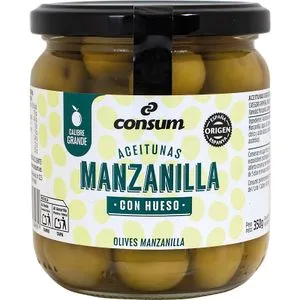 Aceitunas Manzanilla con Hueso Calibre Grande 210 Gr