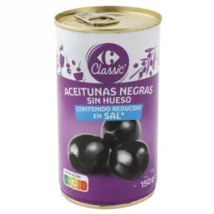 Aceitunas Negras sin Hueso bajo Contenido en Sal Classic Carrefour 150 G.