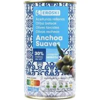 Aceitunas Rellenas de Anchoa Suaves Eroski, Lata 150 G