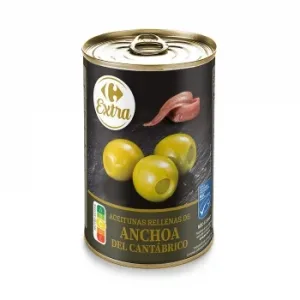 Aceitunas Rellenas de Anchoas del Cantábrico Extra Carrefour 150 G.