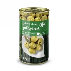 Aceitunas Rellenas de Jalapeños Carrefour sin Gluten y sin Lactosa 150 G.