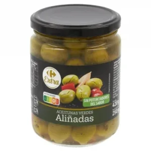 Aceitunas Verdes Aliñadas Extra Carrefour 250 G.