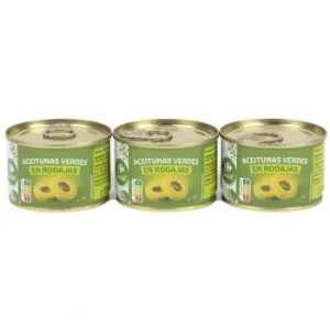 Aceitunas Verdes en Rodajas Classic Carrefour Pack de 3 Unidades de 50 G.