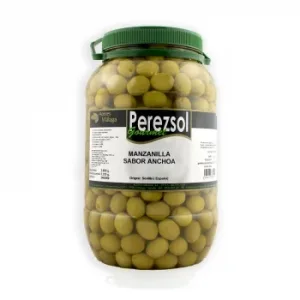 Aceitunas Verdes Manzanilla Sabor Anchoa Perezsol 2,5 Kg.