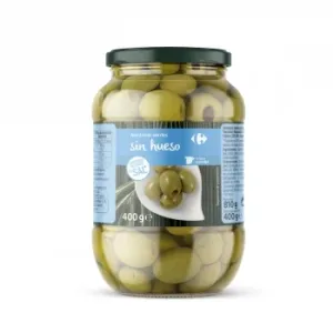 Aceitunas Verdes Manzanilla sin Hueso bajo Contenido en Sal Carrefour 400 G.