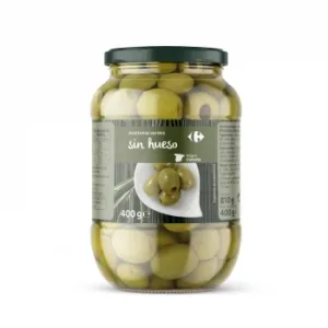 Aceitunas Verdes Manzanilla sin Hueso Carrefour 400 G.