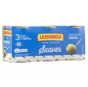 Aceitunas Verdes Rellenas de Anchoa la Española sin Gluten Pack de 3 Latas de 50 G.