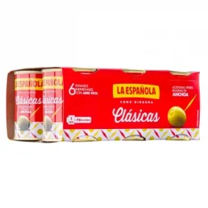 Aceitunas Verdes Rellenas de Anchoa la Española sin Gluten Pack de 6 Latas de 50 G.