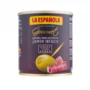 Aceitunas Verdes Rellenas de Jamón Ibérico la Española sin Gluten 85 G.