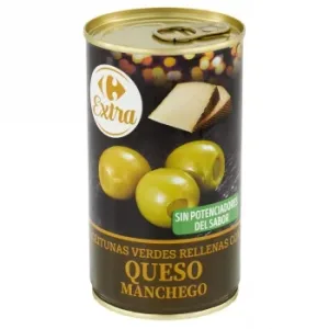 Aceitunas Verdes Rellenas de Queso Manchego Extra Carrefour 150 G.