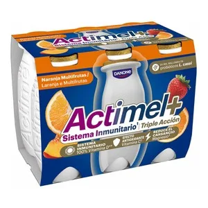 Actimel + de Danone Leche Fermentada con Lcasei y Sabor a Melocotón, Fresa, Naranja y Albaricoque 6 X 100 G. 600 ML