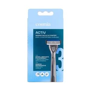 Cosmia Activ Maquinilla de Afeitar Recargable + 2 Cabezales Giratorios de 3 Hojas.