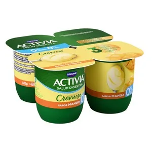 Activia Bífidus Cremoso, Desnatado (0% Materia Grasa) y con Sabor a Mango Cremoso 0% de Danone 4 X 120 G. 460 G