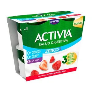 Activia Triple Zero de Danone Bífidus Desnatado (0% Materia Grasa), sin Lactosa y con Trocitos de Fresa 4 X 120 G. 460 G