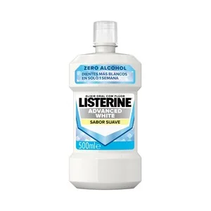 Listerine Advanced White Enjuague Bucal con Acción Blanqueadora, sin Alcohol y Sabor Suave a Menta 500 Ml.