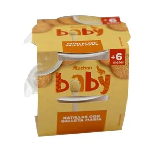 Alcampo Baby Postre Lácteo Infantil con Leche y Galleta Maria, a Partir de 6 Meses 2 X 100 G. 200 G
