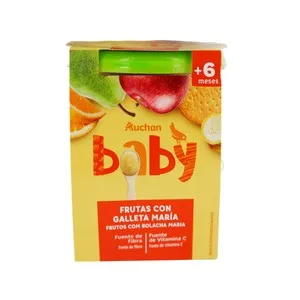 Alcampo Baby Tarrito de Frutas (manzana, Plátano, Naranja y Pera) con Galleta María, a Partir de 6 Meses Alcampo Baby 2 X 200 G. 400 G
