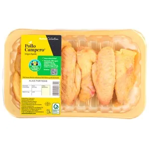 Alcampo Cultivamos LO Bueno Alitas de Pollo Campero Partidas con Piel, Bandeja. 375 G