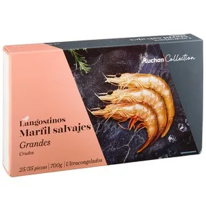 Alcampo Gourmet Langostinos Crudos 25 / 35, Salvajes y Ultracongelados Alcampo Gourmet 700 G.