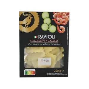 Alcampo Gourmet Raviolis de Pasta Fresca al Huevo Rellenos de Calabacín y Gambas Alcampo Gourmet 250 G.