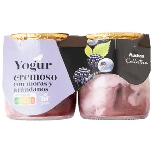 Alcampo Gourmet Yogur Cremoso Natural Azucarado con Moras y Arándanos y sin Gluten  2 X 125 G. 250 G