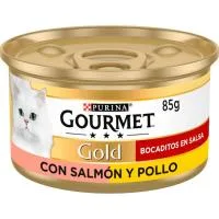 Alimento de Salmón-pollo Friskies Gourmet Gold, Lata 85 G