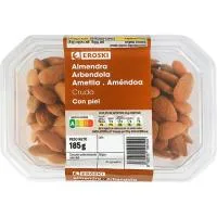 Almendra Cruda con Piel Eroski, Tarrina 185 G