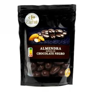 Almendras Bañadas en Chocolate Negro Extra Carrefour sin Gluten Doy Pack 200 G.