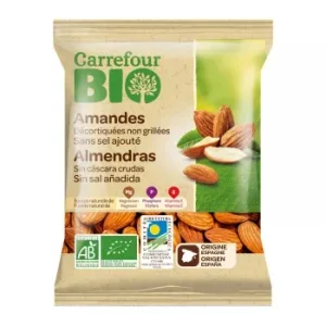 Almendras Crudas sin Cáscara Ecológicas Carrefour Bio sin Sal Añadida 90 G.