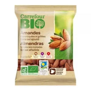 Almendras Tostadas sin Cáscara sin Sal Añadida Ecológicas Carrefour Bio 90 G.