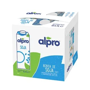 Alpro Bebida de Soja 100% Vegetal Enriquecida con Calcio y Vitaminas B2, B12 y D  6 X 1l. 6000 ML