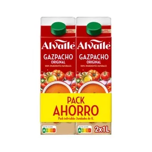 Alvalle Gazpacho Receta Original, Elaborado con Ingredientes 100% Naturales 2 X 1 L. 2000 ML