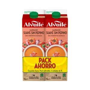 Alvalle Gazpacho Suave sin Pepino y Elaborado con Ingredientes 100% Naturales Alvalle 2 X 1 L. 2000 ML