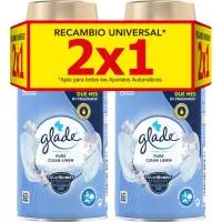 Ambientador Auto Ropa Limpia Glade, Recambio 2 Uds