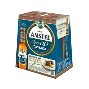Amstel Oro Cerveza sin Alcohol 0,0% Tostadas Pack de Botellines 6x25 Cl. 1500 ML