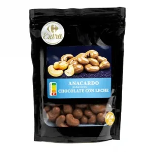 Anacardos Bañados en Chocolate con Leche Carrefour Extra sin Gluten Doy Pack 150 G.