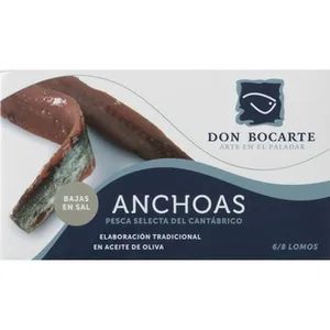 Anchoas Pesca del Cantábrico Bajas en Sal 6-8 Lomos DON Bocarte