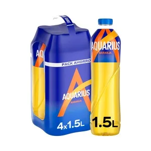 Aquarius Bebida Isotónica con Sabor a Naranja en Pack de 4 Botellas de 1,5 L. 6000 ML