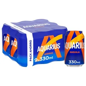 Aquarius Bebida Isotónica con Sabor a Naranja Pack de Lata de 9 Uds. X 330 Ml. 2970 ML